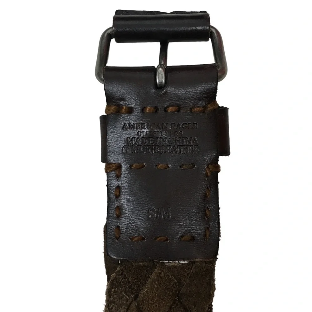 AMERICAN EAGLE Braided Leather Belt Stud Details Western Equestrian Rodeo S/M